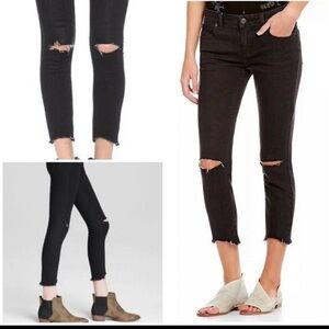 Free People We The Free Shark Bite Raw Hem Distressed Skinny Jeans Black 29